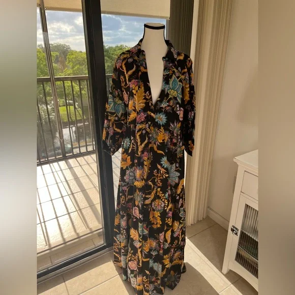 ANTHROPOLOGIE THE CAROLITA PRINTED TIERED MAXI DRESS SIZE S BLACK MOTIF NWT - Picture 9 of 14